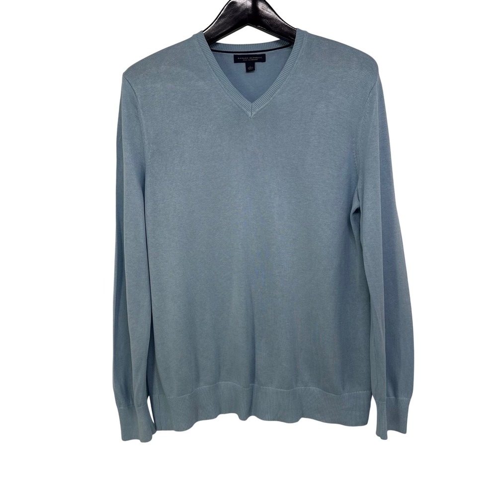 Banana Republic Mens Silk Cashmere V-Neck Sweater Light Blue L Old Money Preppy